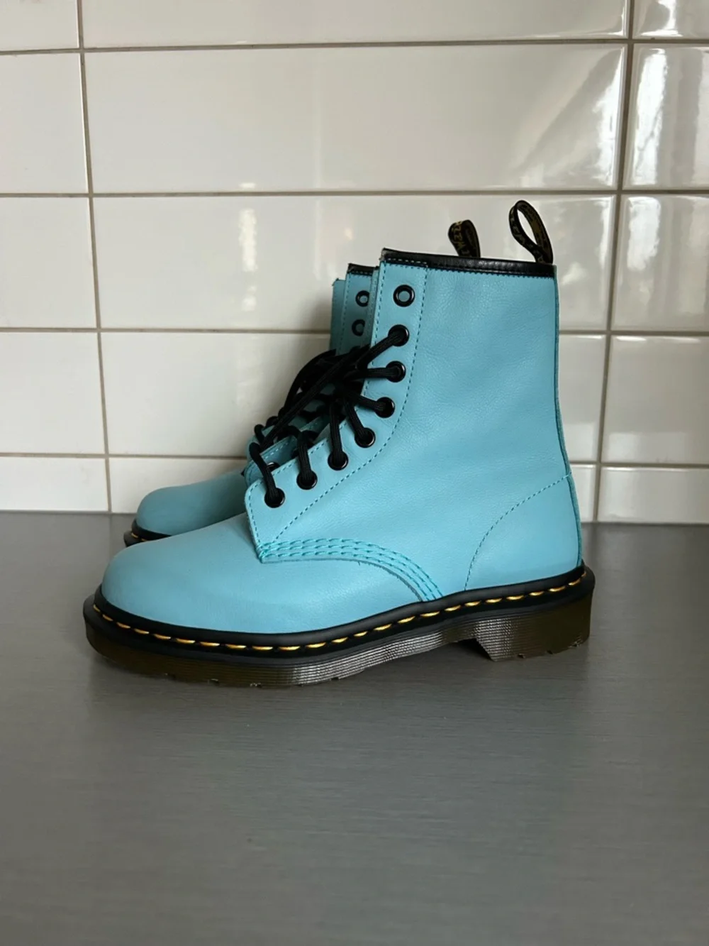 Dr. Martens 1460 Women’s Lace-Up Light Blue Leather Boots - Picture 2 of 6